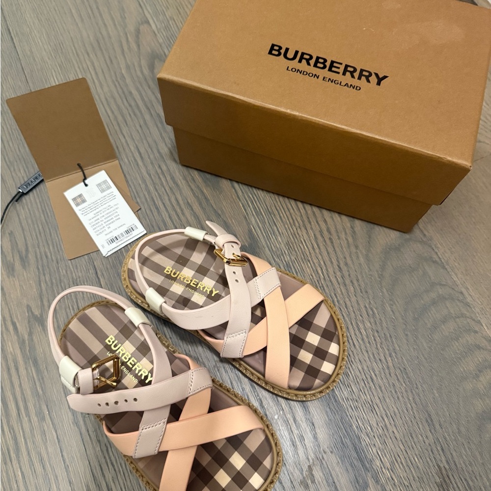 Burberry Beige and Pink Check Sandals